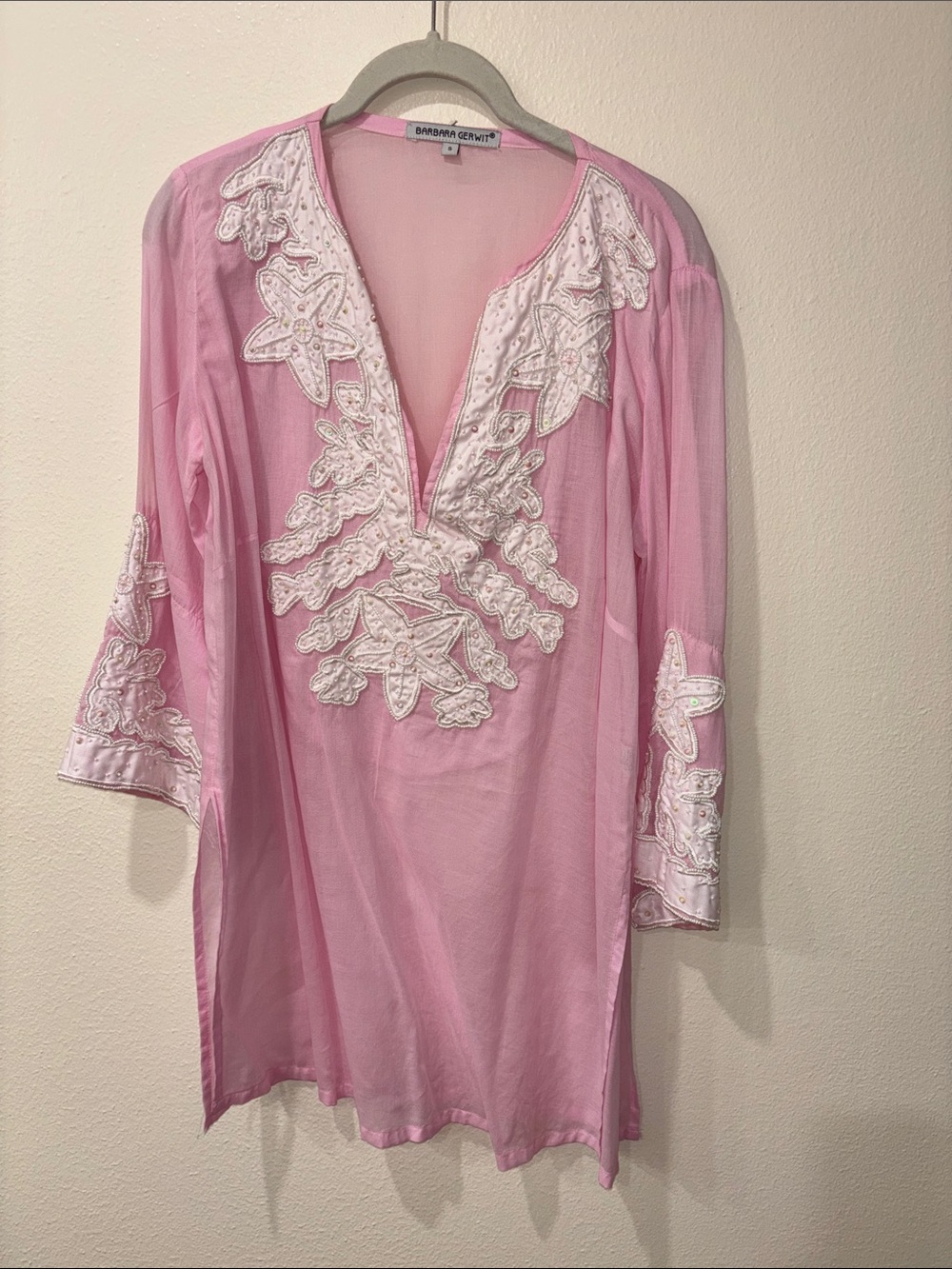 Barbara Gerwit S Pink Embroidered Sheer Tunic